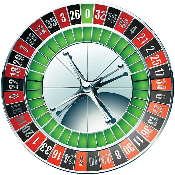 Vector illustration of Casino roulette wheel with chrome elements