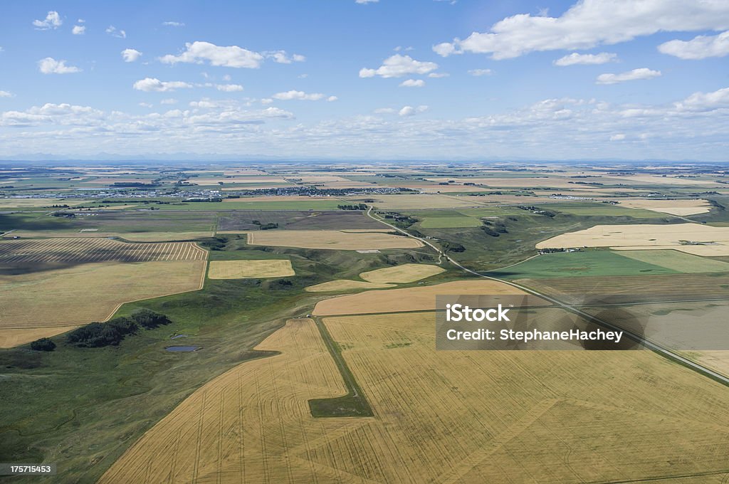 Veduta aerea di campo e i piccoli agricoltori Valle di Alberta - Foto stock royalty-free di Alberta