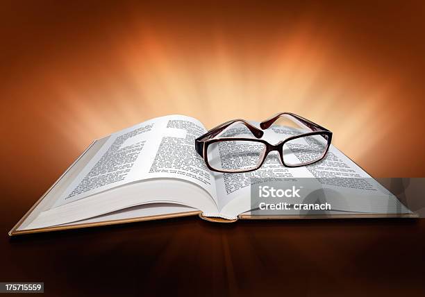 Open Bible With Cross Symbol And Glasses Stock Photo - Download Image Now - Accessibility, Ancient, Antique