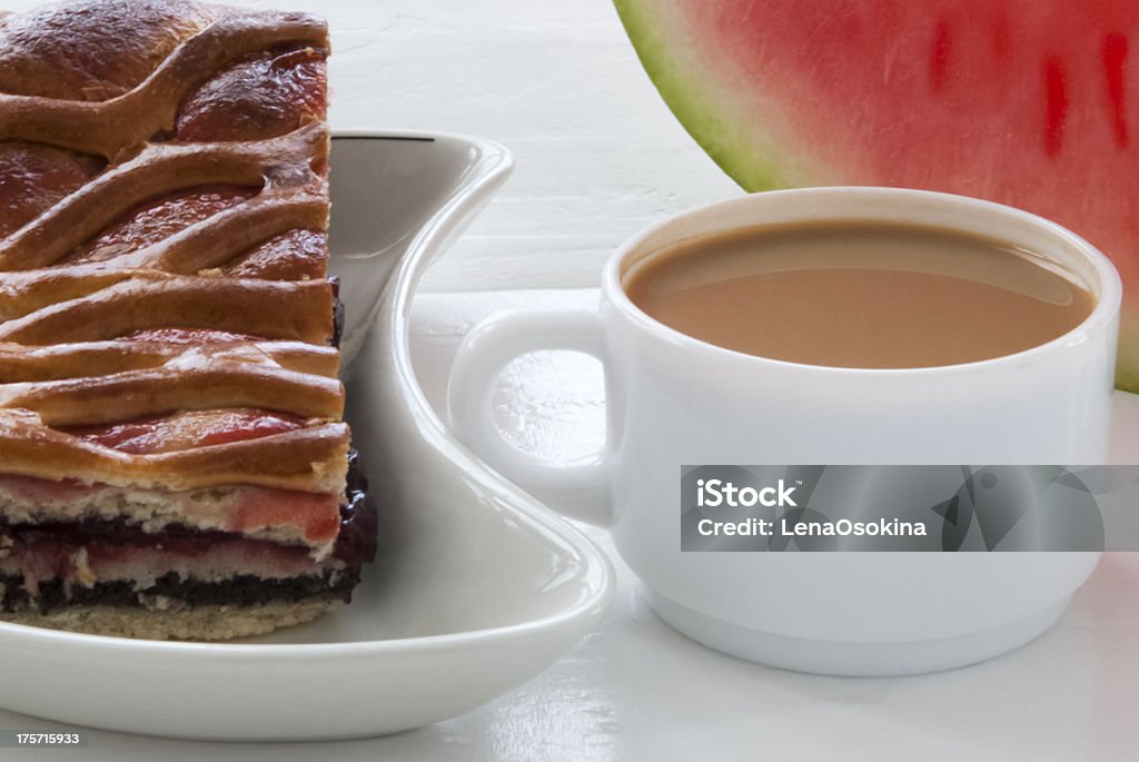 Coffee, cake and watermelon Baked Pastry Item Stock Photo