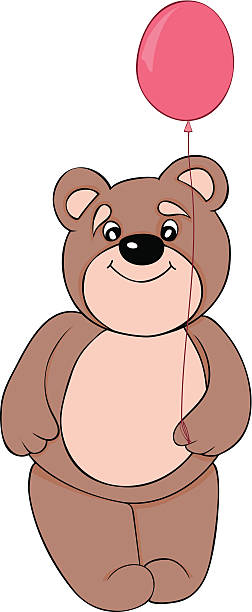 Cartoon Teddy Bear With A Balloon In The Leg Stock Illustration - Download  Image Now - Animal, Animal Body Part, Balloon - iStock