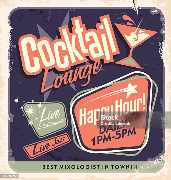 Retro Poster Design For Cocktail Lounge Stock Illustration - Download Image Now - Poster, Retro Style, Bar - Drink Establishment