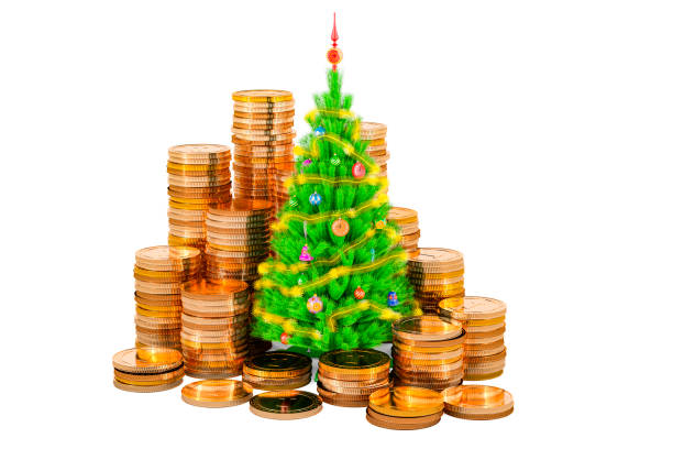 istock Christmas tree with golden coins, 3D rendering 1757192205