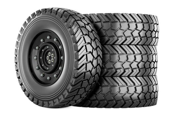 Set of Truck Wheels, 3D rendering   isolated on black background