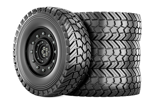 Set of Truck Wheels, 3D rendering   isolated on black background