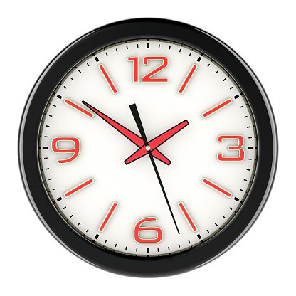 Wall clock, front view. 3D rendering isolated on white background