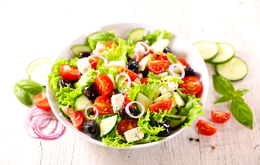 greek salad with lettuce, tomato,onion, feta cheese