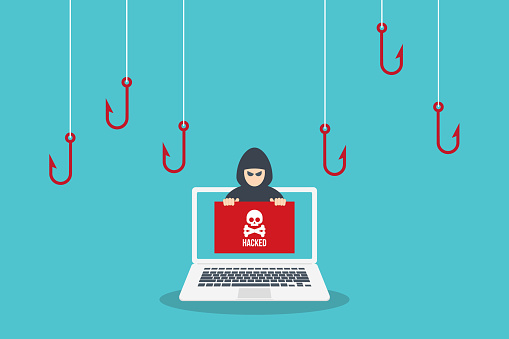 istock Hacker attack. Hackers and cybercriminals phishing, identity theft, user login, password, documents, email and credit card. Hacking and web security. Internet phishing concept. Vector illustration 1757215968