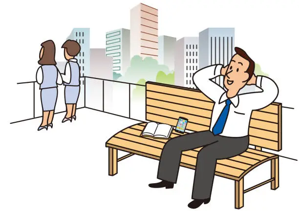Vector illustration of Businessman resting on the roof of the office during lunch break