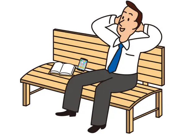 Vector illustration of Businessman resting on a bench during break time