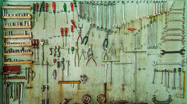 Equipment tools on board stock photo