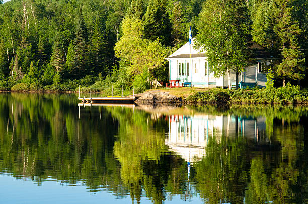 istock House, Cottage Lake, Reflections, Water, Forest, Quiet, Rural Scene 175722169