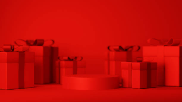 istock 3D Illustration.Red pedestal and gift box.(horizontal) 1757222719