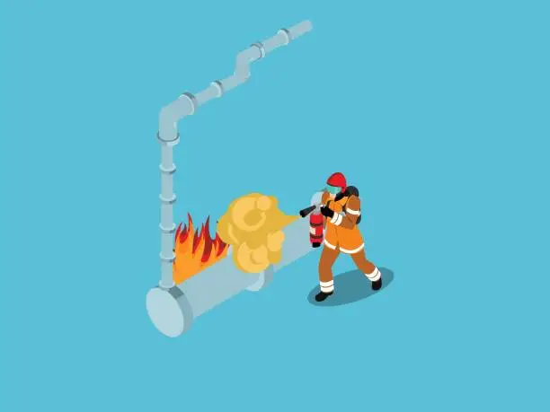 Vector illustration of Man with fire extinguisher