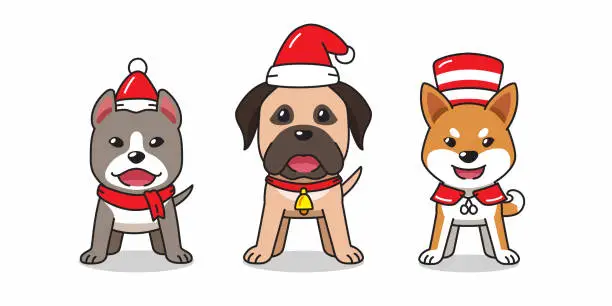 Vector illustration of Vector cartoon character dogs christmas costumes
