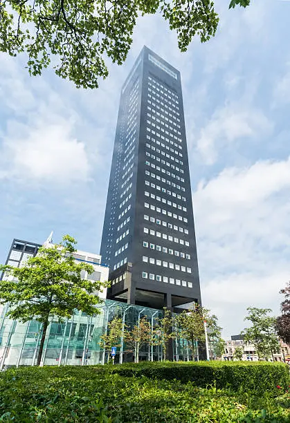 115 meter High skyscraper office tower in center of Leeuwarden, the Netherlands. With almost no high-rise in this city the tower is an eye-catcher