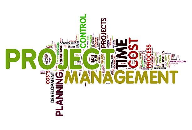 Tag cloud about project management and development stock photo