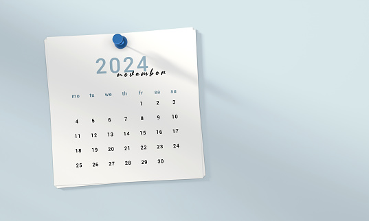 2024 November Calendar On Blue Background. Planning and Organization.
