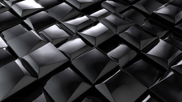 istock Glossy black square geometric tile background. Futuristic digital mosaic pattern. Creative bulging graphic design floor wallpaper. 1757263283