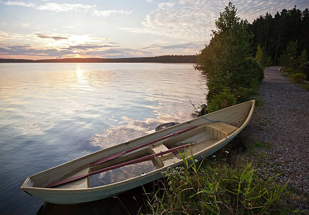 istock Morning landscape with old row boat on the coast 175728373