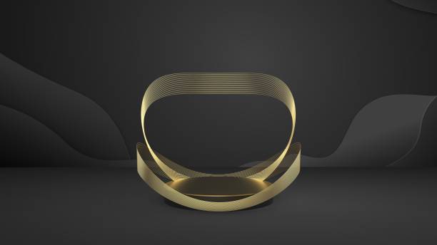 render 3d do pódio black golden para exibir o produto. - brass instrument flash - fotografias e filmes do acervo