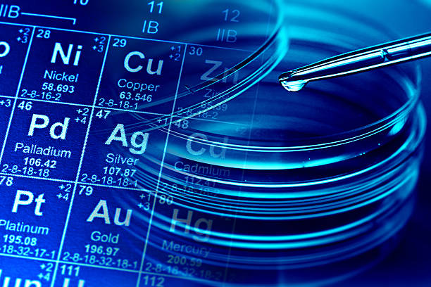 istock Science themed blue background with Petri dishes pipette 175729982