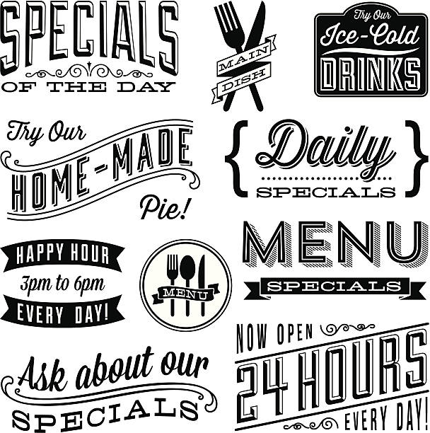 ilustrações, clipart, desenhos animados e ícones de design vintage menu - kitchen utensil illustrations