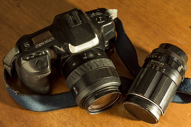 istock Manual focus lens and old camera 175731215