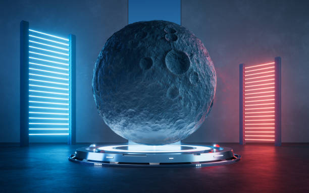 istock Moon planet with glowing neon lights, 3d rendering. 1757333389