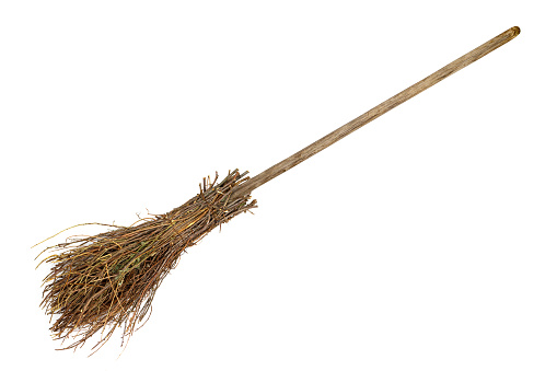 Broom isolated on white background. Natural wooden broom on white background.