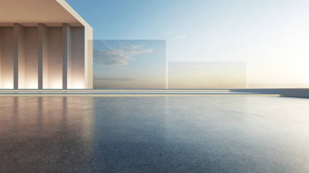 istock 3d render of abstract futuristic architecture with empty concrete floor. Scene for car presentation. 1757339185