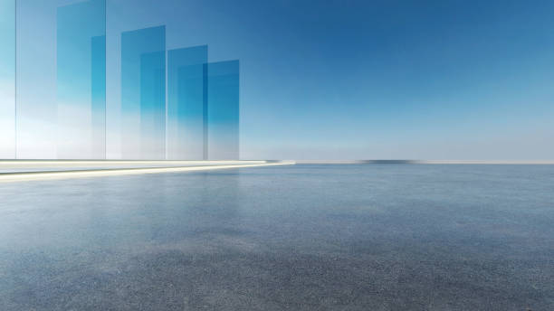istock 3d render of abstract futuristic architecture with empty concrete floor. Scene for car presentation. 1757339708
