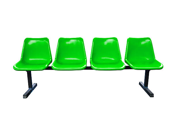 istock Green plastic chairs at the bus stop isolated 175736272