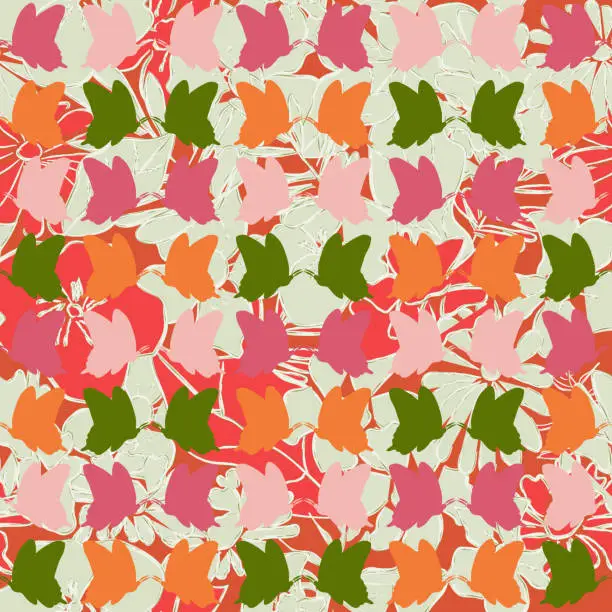 Vector illustration of Flowers and butterflies seamless pattern