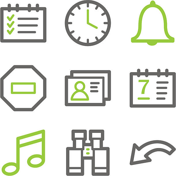 Organizador web ícones, série verde e cinzento contour - ilustração de arte vetorial