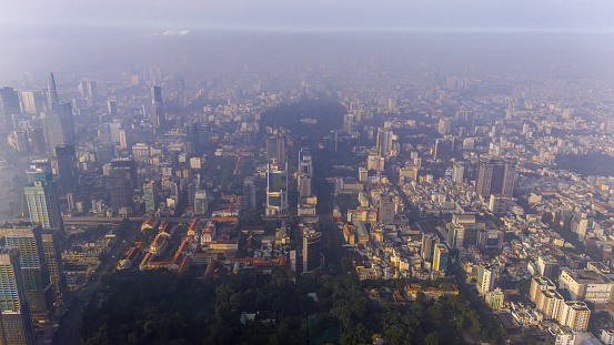 Panoramic view over the city with cloudy skies in Sofia, Bulgaria