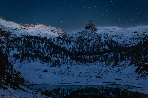 Lake Funtensee near Kärlinghaus during Winter Night in the European Alps, Germany, Europe