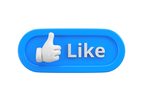 Thumbs up on the blue like button. Social media, channel or blog marketing concept. 3d rendering.