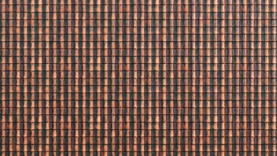 3D rendering of roof tile pattern, square roof tile pattern background, house rooftop texture, tiles of clay shingle material, Architecture backdrop