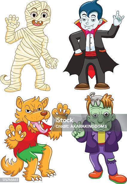 Śmieszna Kreskówka Halloween Zestaw - Stockowe grafiki wektorowe i więcej obrazów Ciemny - Ciemny, Dowcip rysunkowy, Dziecko