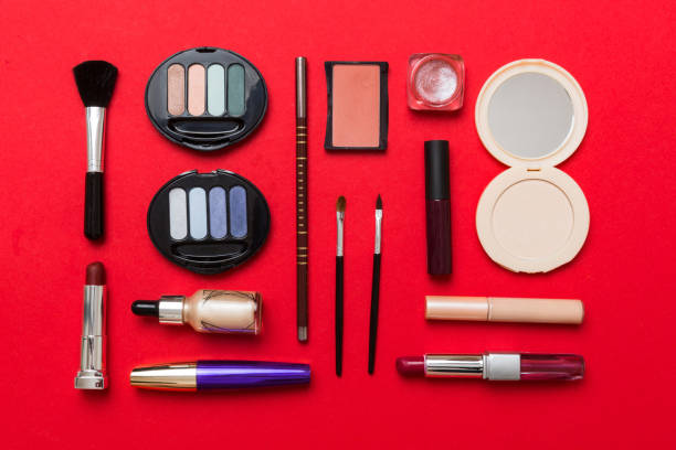 istock Professional makeup tools. Top view. Flat lay. Beauty, decorative cosmetics. Makeup brushes set and color eyeshadow palette on table background. Minimalistic style 1757455417
