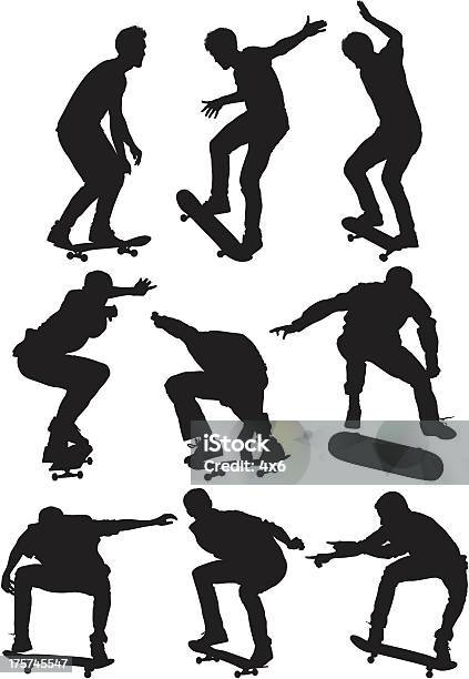 Várias Imagens De Um Homem De - Arte vetorial de stock e mais imagens de Skate - Atividade Recreativa - Skate - Atividade Recreativa, Skate - Equipamento Desportivo, A caminho