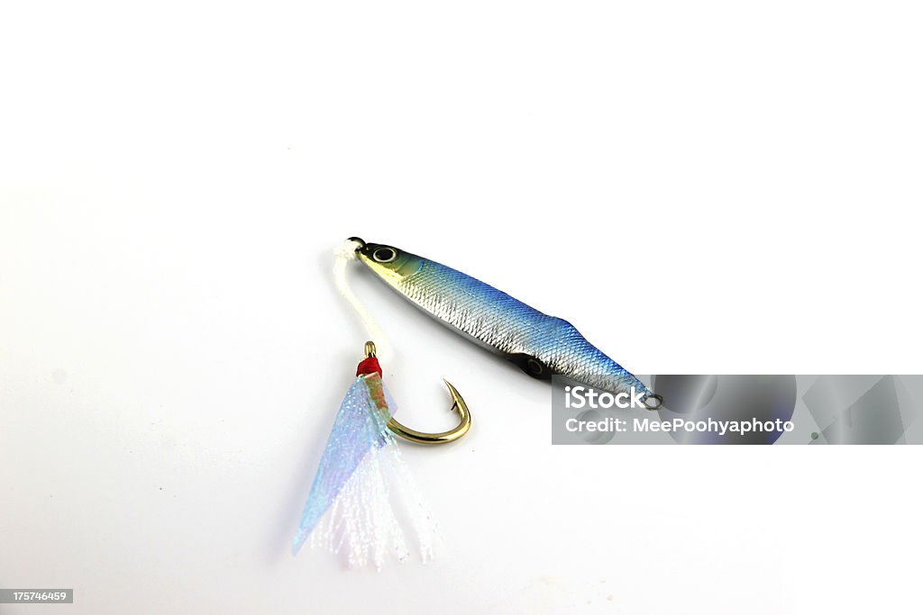 El afán Jiging la pesca sobre fondo blanco. - Foto de stock de Amarillo - Color libre de derechos