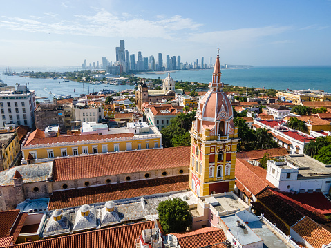 A high angle view of Cartagena city in Colombia, South America.