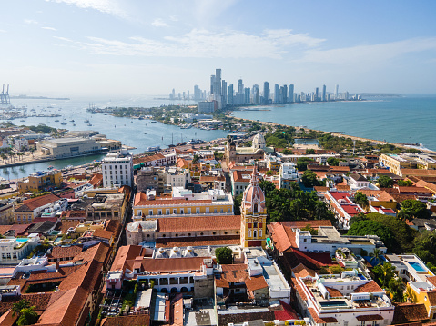 A high angle view of Cartagena city in Colombia, South America.
