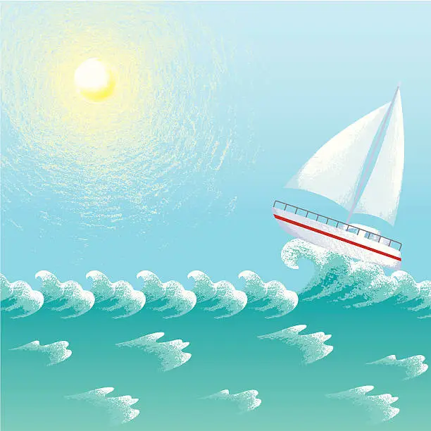 Vector illustration of Yacht In Summer Ocean