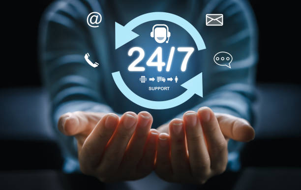 istock Hand of call center 24 hours support services, contact us, email, address, operator, customer, suppor, phone agen, live chat, worldwide nonstop, customer support hotline.Care and consulting client 24hr 1757468655