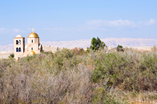 view on St.John church near baptism site in Jordan river Valley