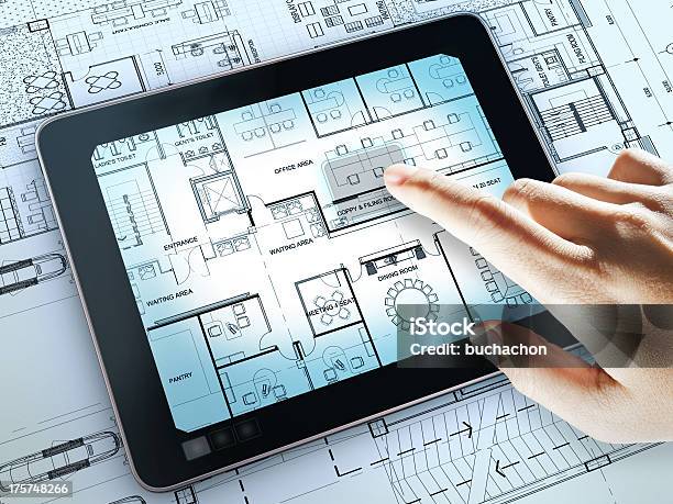 Touch Screen Computer Stock Photo - Download Image Now - Architect, Architecture, Blue