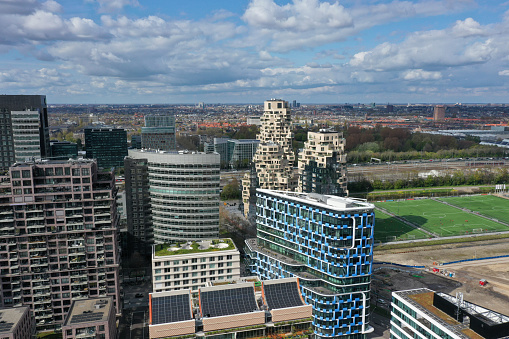 Amsterdam Zuid is a borough of Amsterdam, Netherlands. The borough was formed in 2010. The borough has more than 140'00 inhabitants. The image shows some new office und residential buildings, captured during spring season.